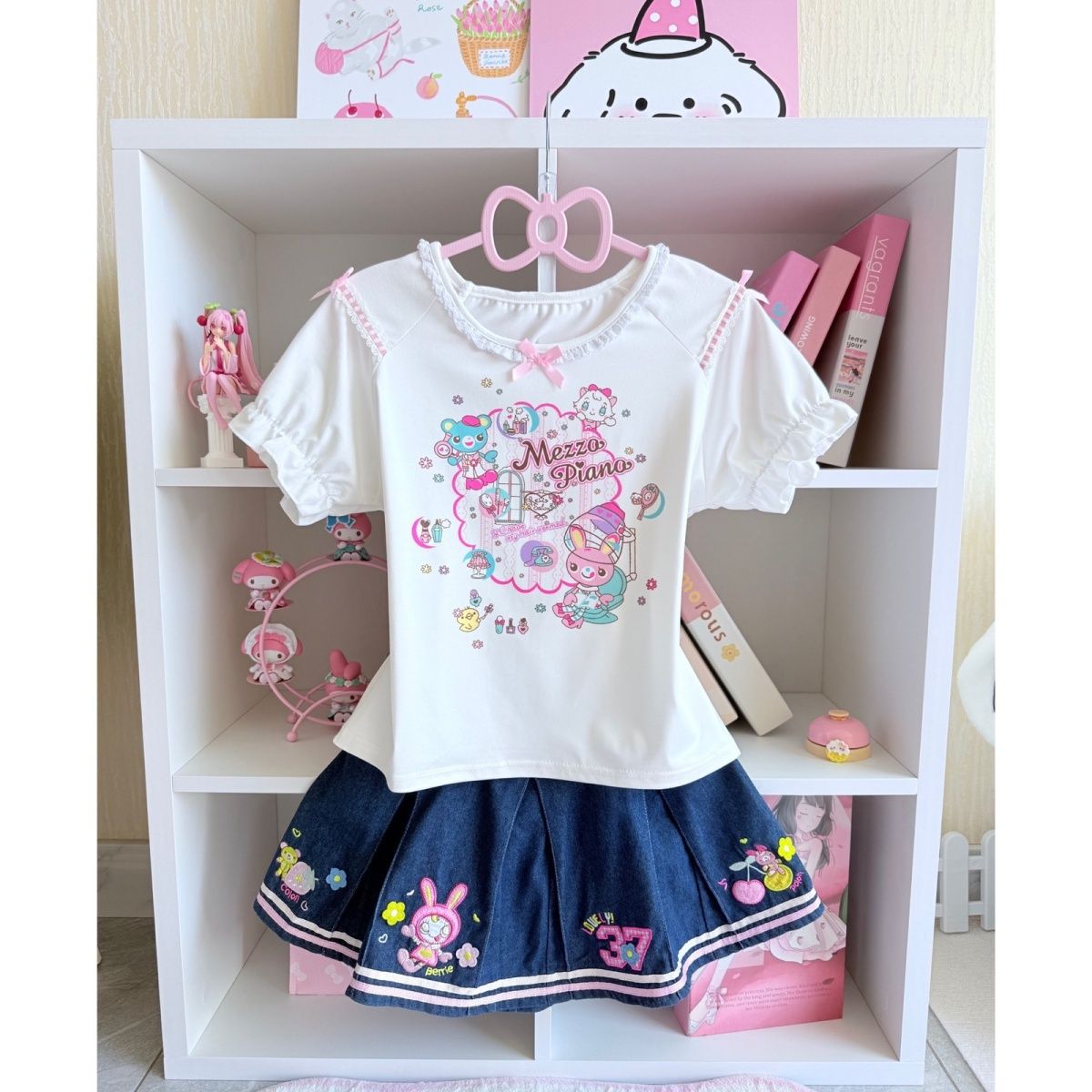 Embroidery Cotton Shirt - Set Rok Manis Jepang Kaus Lengan