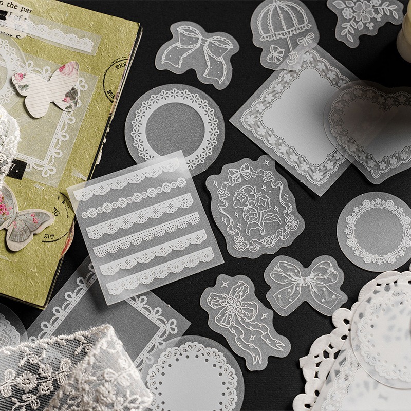 Embroidery Paper - 30 Buah/Lot Paket Stiker Renda Putih