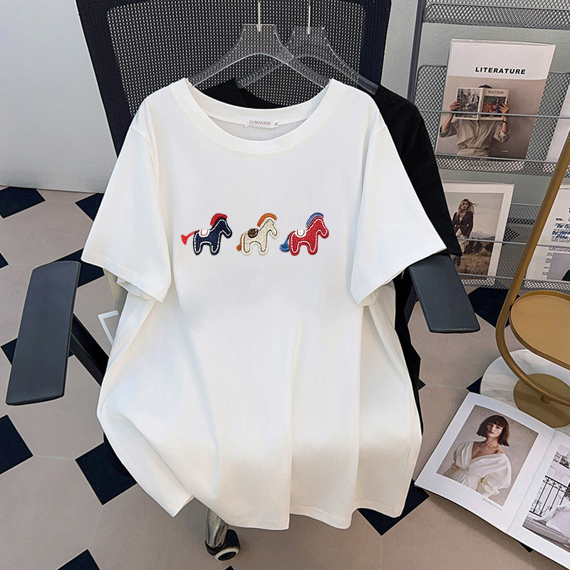 Embroidery Cotton Shirt - Kaus Kuda Poni Bordir Leher Bulat