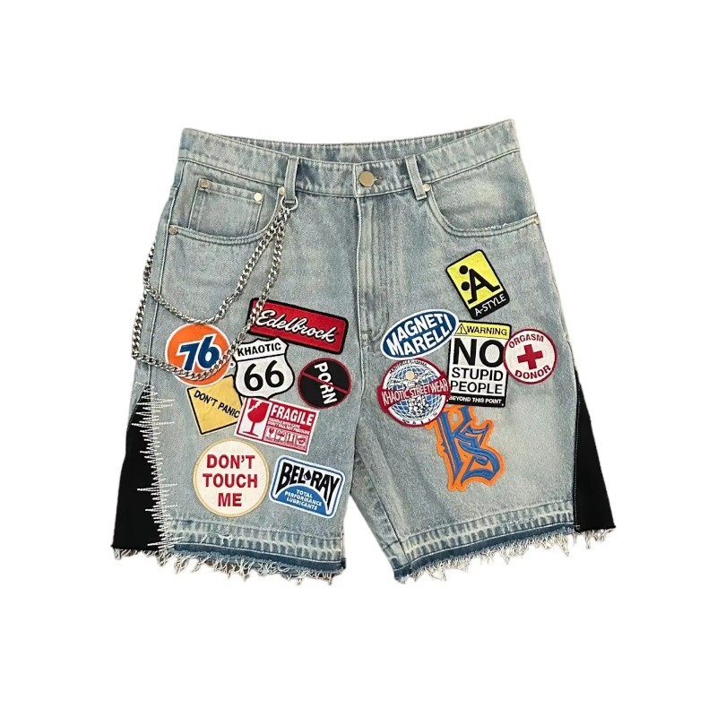 Embroidery On Jeans - Celana Pendek Denim Retro Amerika Y2K