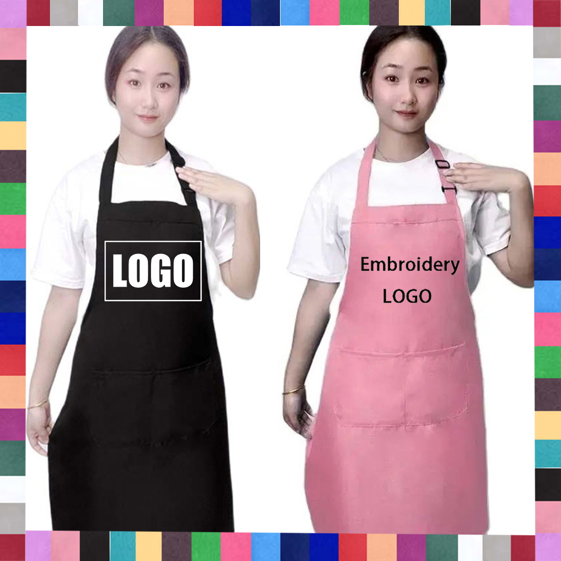 Embroidery Kitchen - Celemek LOGO kustom 18 warna untuk