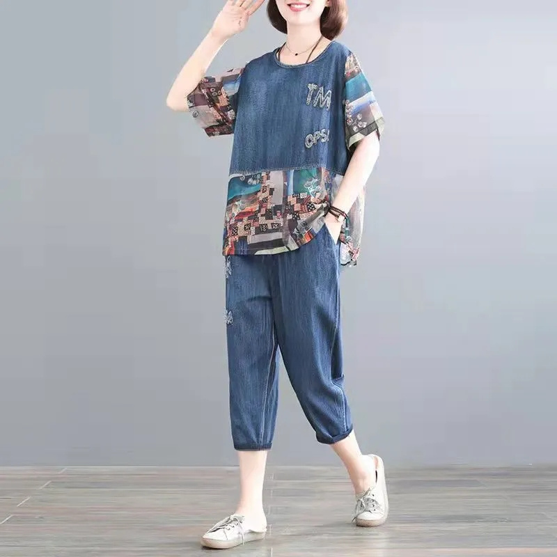 Embroidery On Jeans - Set Jeans Wanita Musim Panas 5XL
