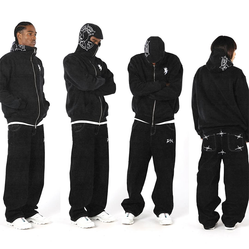 Embroidery On Jeans - Hoodie bordir grafis Streetwear Y2K, pakaian