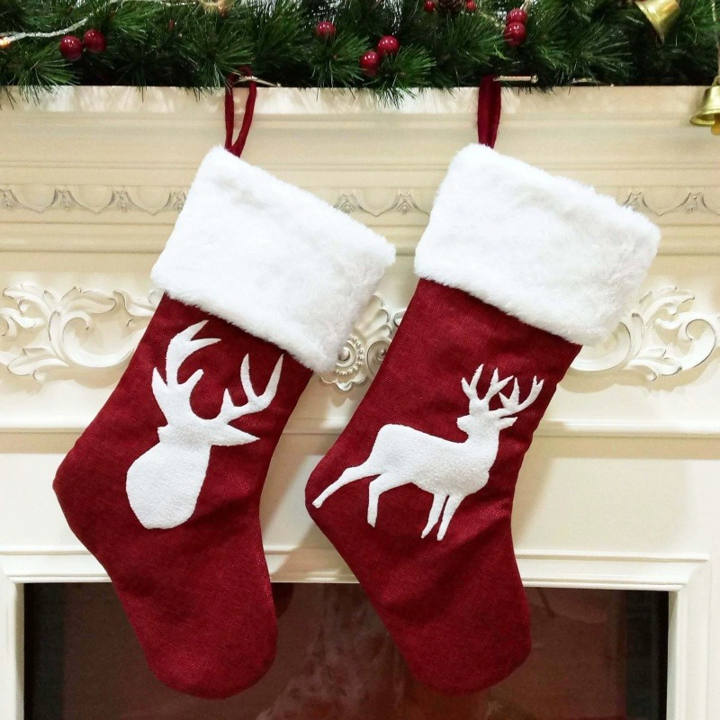 Kaus Kaki Natal Merah Motif Ru - Embroidery Xmas Stocking ulasan dan harga