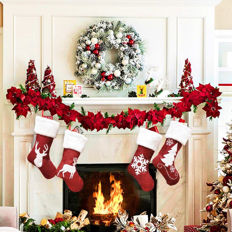 Kaus Kaki Natal Merah Motif Ru - Embroidery Xmas Stocking ulasan dan harga