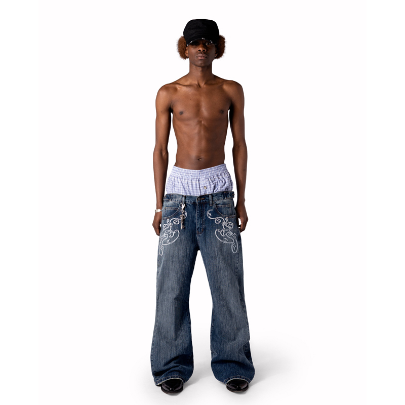 Celana Jeans Bootcut Biru Y2k  - Embroidery On Jeans ulasan dan harga