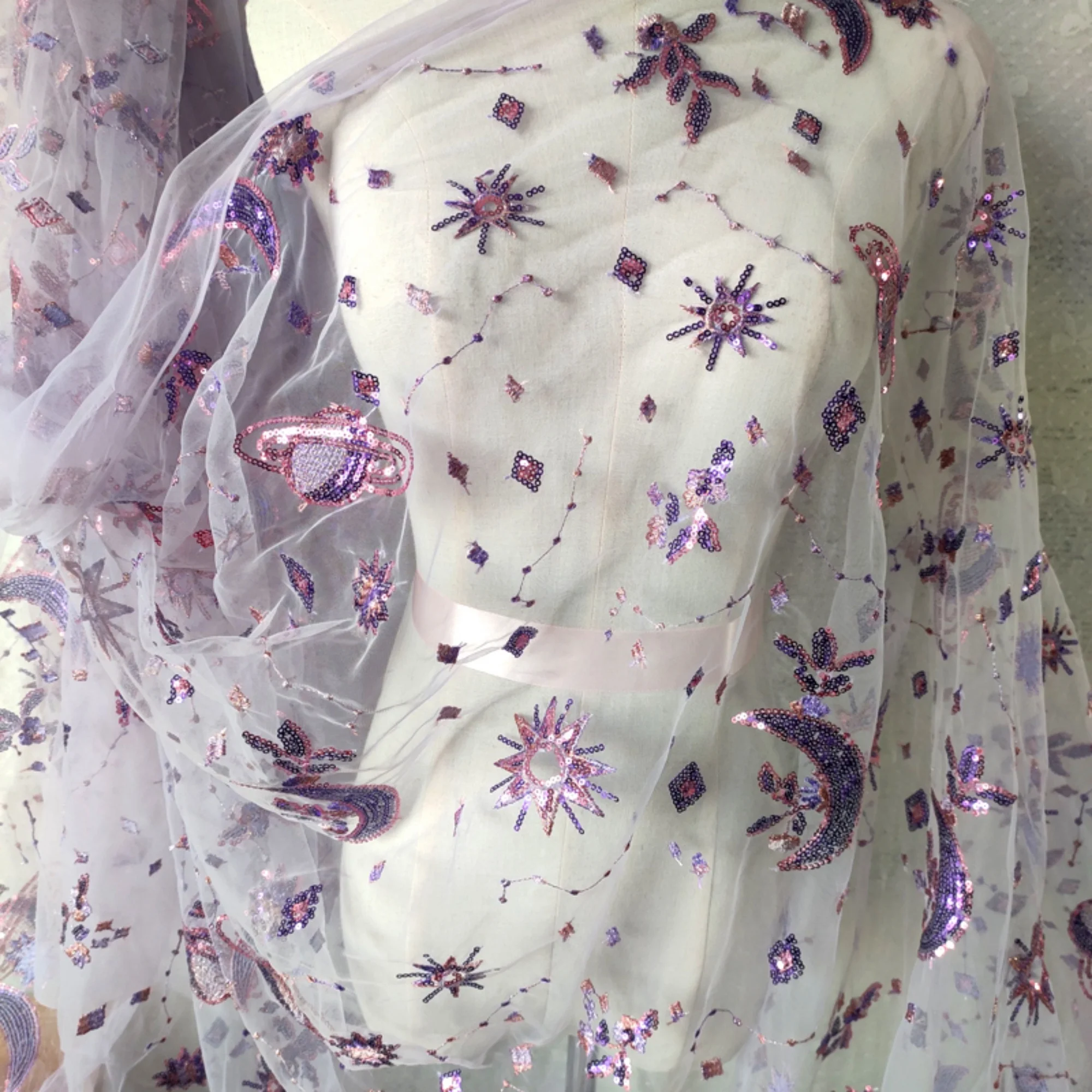 Kain renda ungu lebar 0,5 mete - Embroidery Net Dress ulasan dan harga