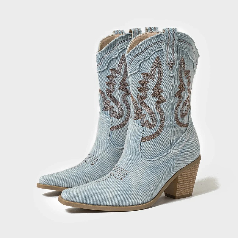 Sepatu Bot Koboi Wanita Bordir - Embroidery On Jeans ulasan dan harga