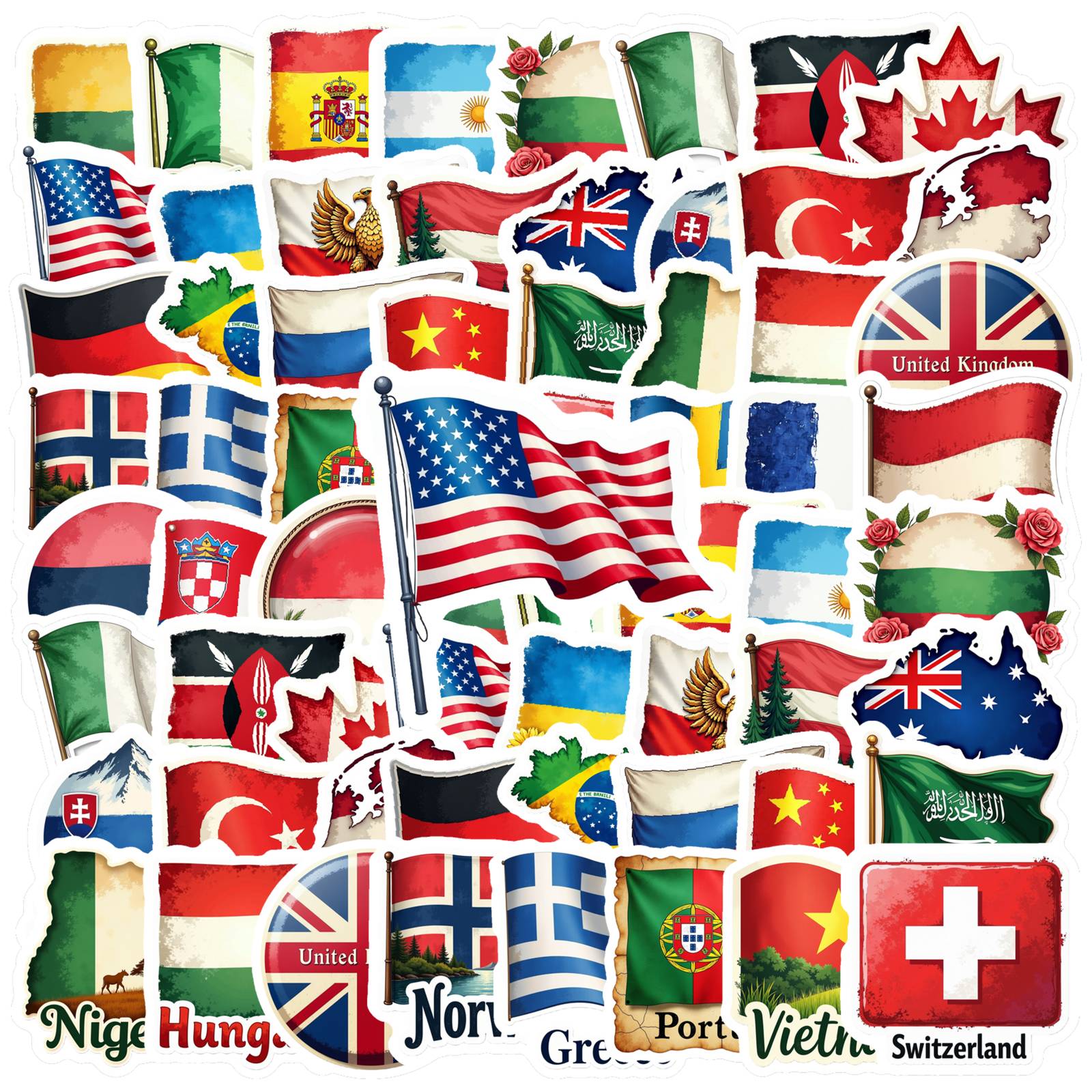 35 Buah Stiker Bendera Negara  - Embroidery World ulasan dan harga