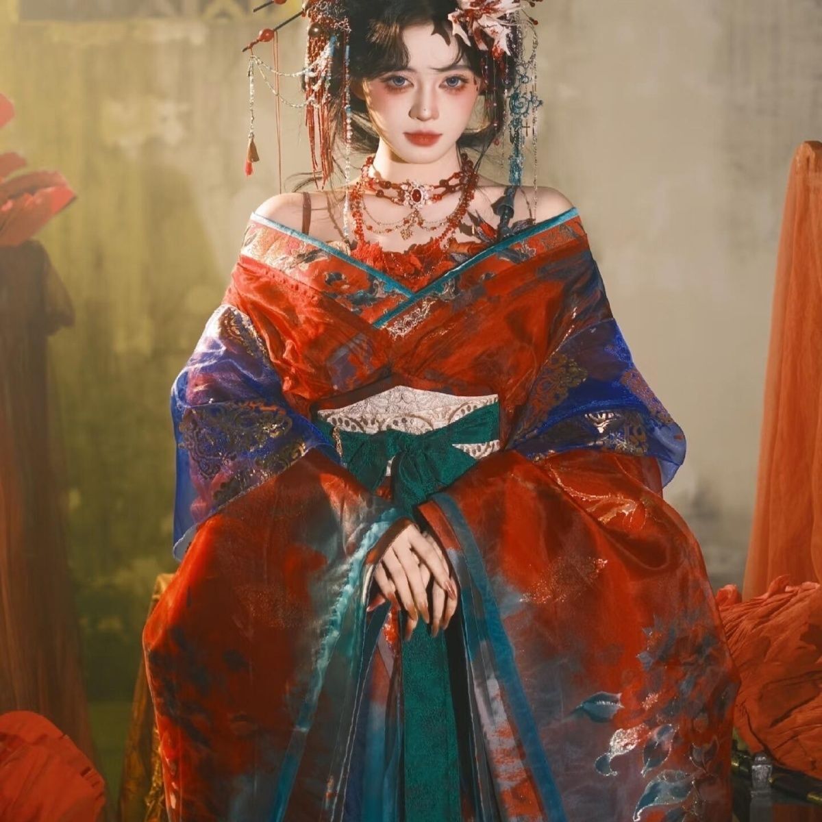 Gaun Hanfu Bordir Hitam Biru u - Embroidery Kit ulasan dan harga