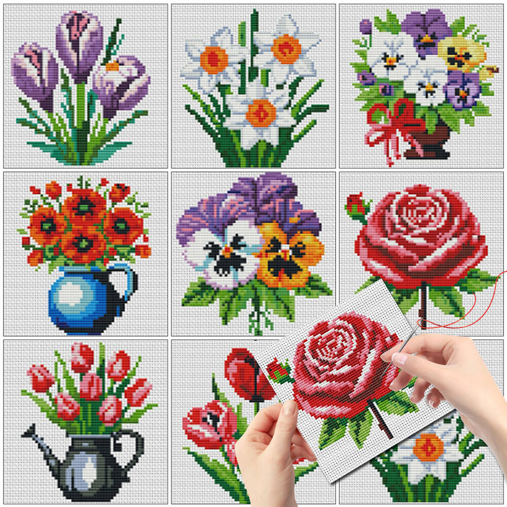 Evershine 8 Buah Pola Vas Bung - Embroidery Design Patterns Flowers ulasan dan harga