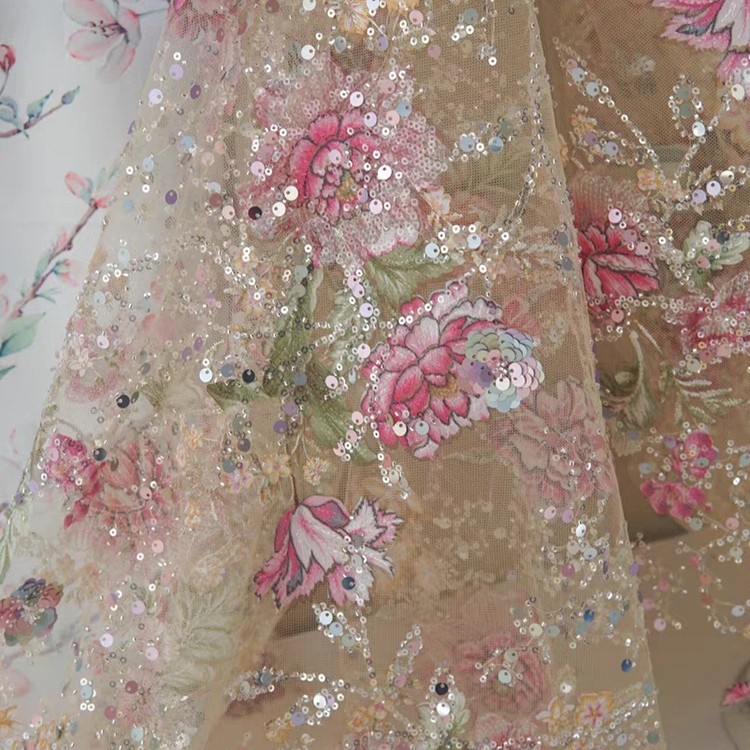 Kain Renda Manik-manik Mewah L - Embroidery Net Dress ulasan dan harga