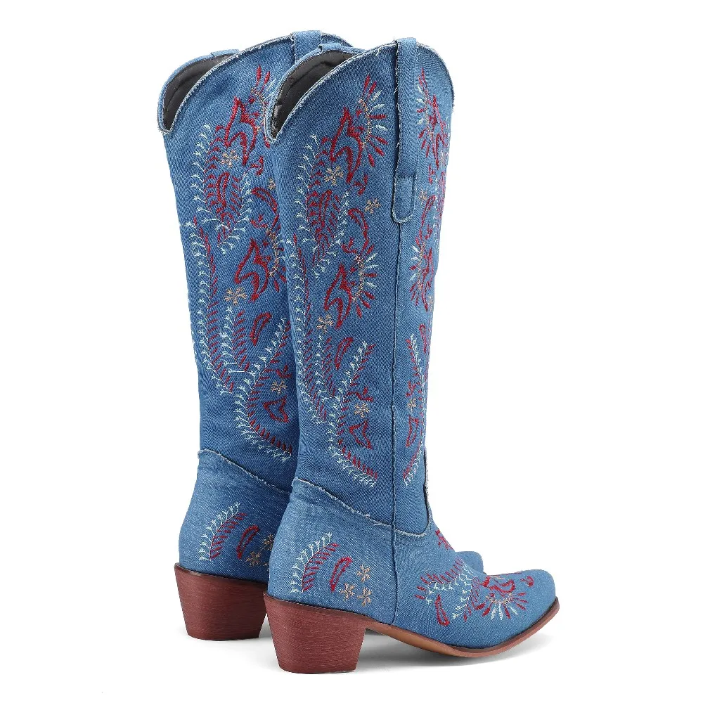 Sepatu Bot Setinggi Lutut Cowg - Embroidery On Jeans ulasan dan harga