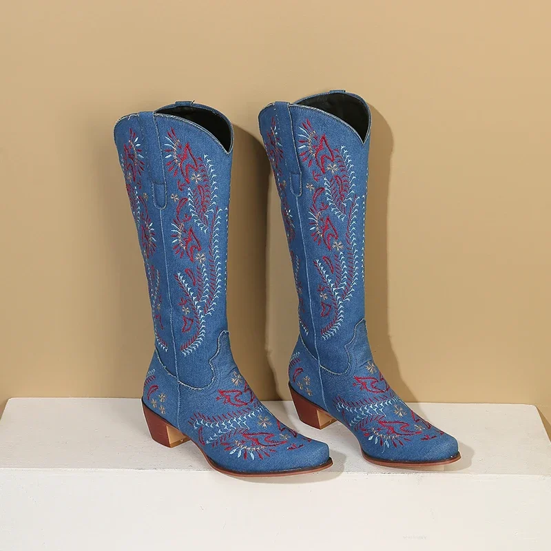 Sepatu Bot Setinggi Lutut Cowg - Embroidery On Jeans ulasan dan harga