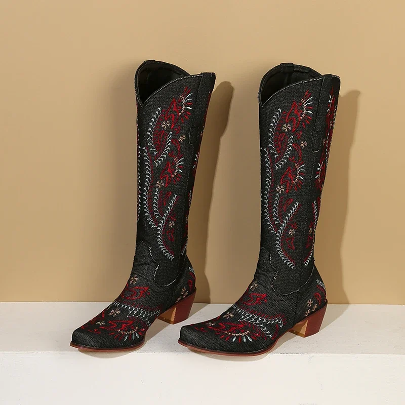Sepatu Bot Setinggi Lutut Cowg - Embroidery On Jeans ulasan dan harga