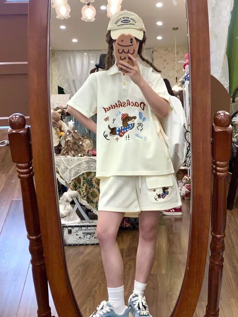 Kaus Polo Gaya Jepang Anjing B - Embroidery Cotton Shirt ulasan dan harga