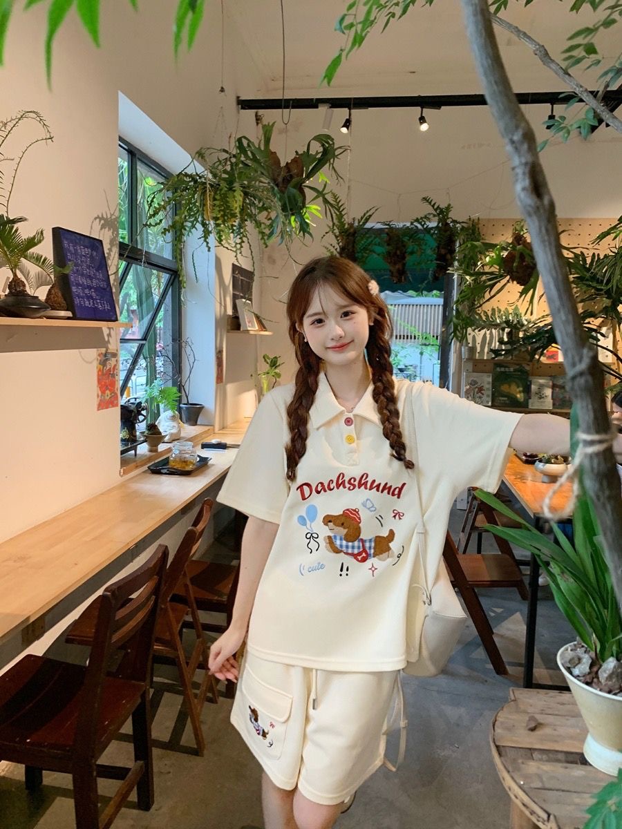 Kaus Polo Gaya Jepang Anjing B - Embroidery Cotton Shirt ulasan dan harga