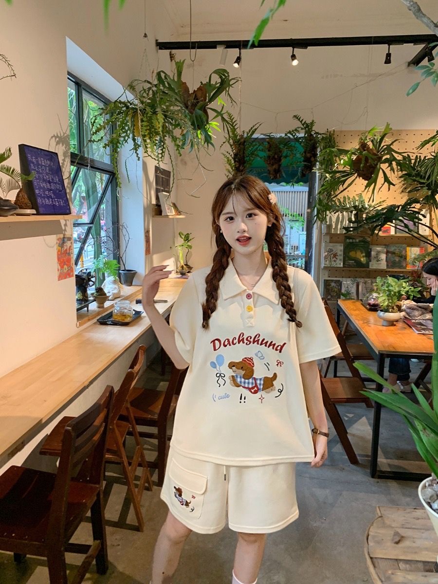Kaus Polo Gaya Jepang Anjing B - Embroidery Cotton Shirt ulasan dan harga